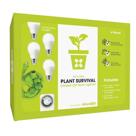 Miracle Led 4-Socket Plant Survival Grow Light Kit- Full Spec. 12W Replace 150W Grow Bulbs w/ Timer 802344